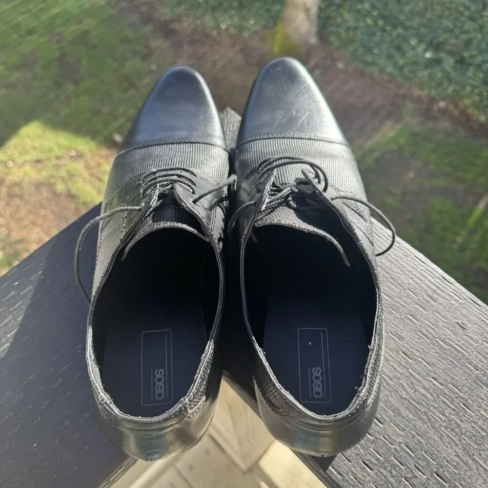 Asos Mens Leather Oxford‎ Shoes Black Pointed Toe Size 12 Sung Jinwoo Cosplay